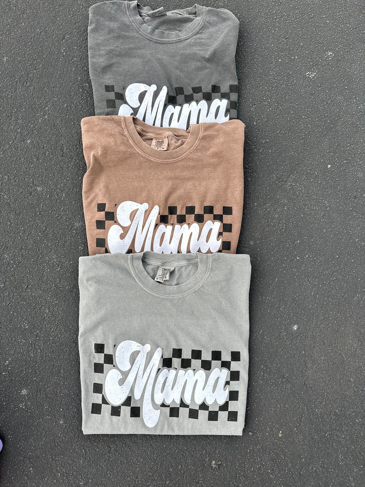 Mama Neutral Checkered Tee